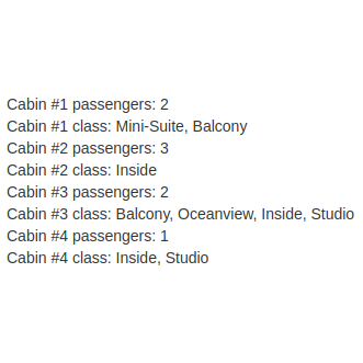 Screenshow of a 4 cabin search configuration