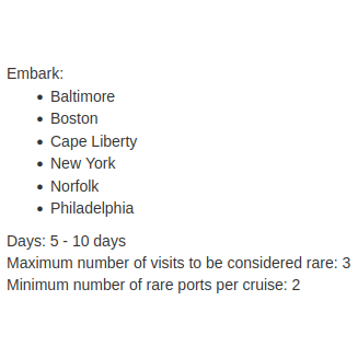 Rare port search configuration with east coast departure points only