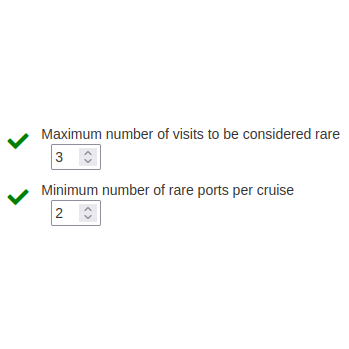 Screenshot of controls that determine what qualifies a cruise as having rare ports