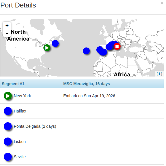 Map showing all ports visited on all segments