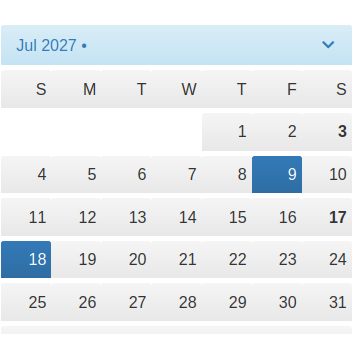 Select vacation start date and end date on calendar