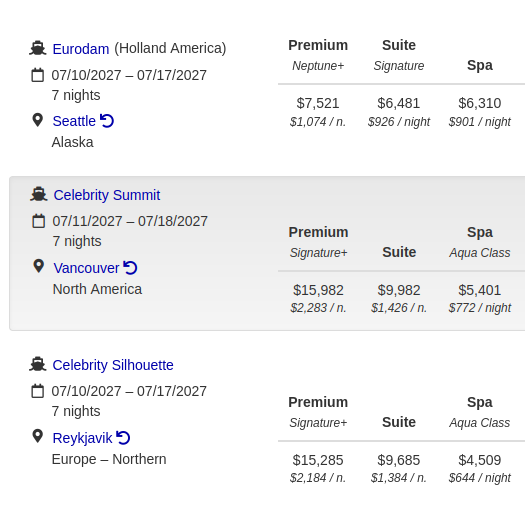 Search results fully within vacation window
